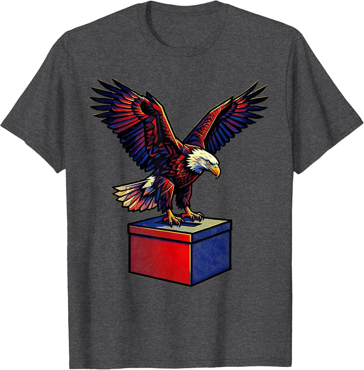 Men's Eagle on Vintage Ballot Box Civic Pride Design T-Shirt - Dark Heather Grey