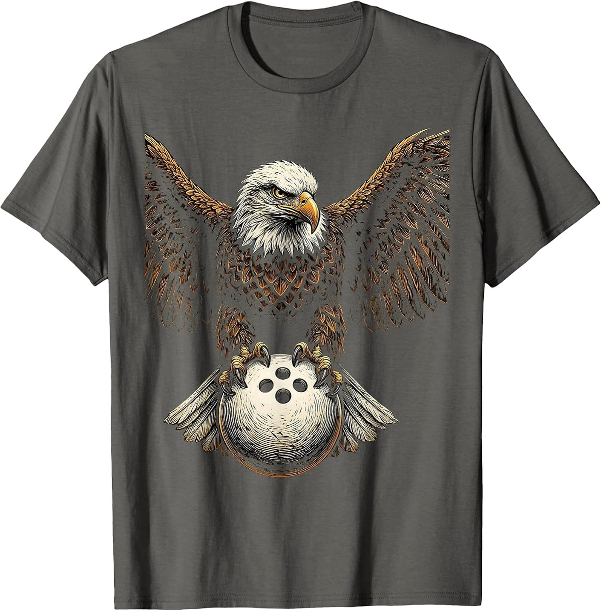 Men's Eagle Clutching Bowling Ball Graphic Tee T-Shirt - Asphalt Grey