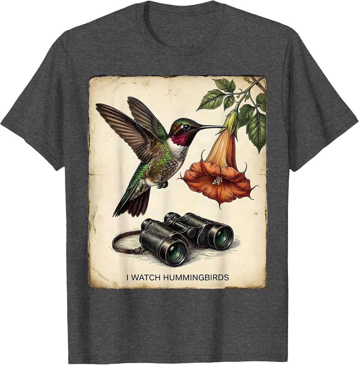 I Watch Hummingbirds Vintage Bird Lover Birdwatching Humor T-Shirt - Dark Heather Grey