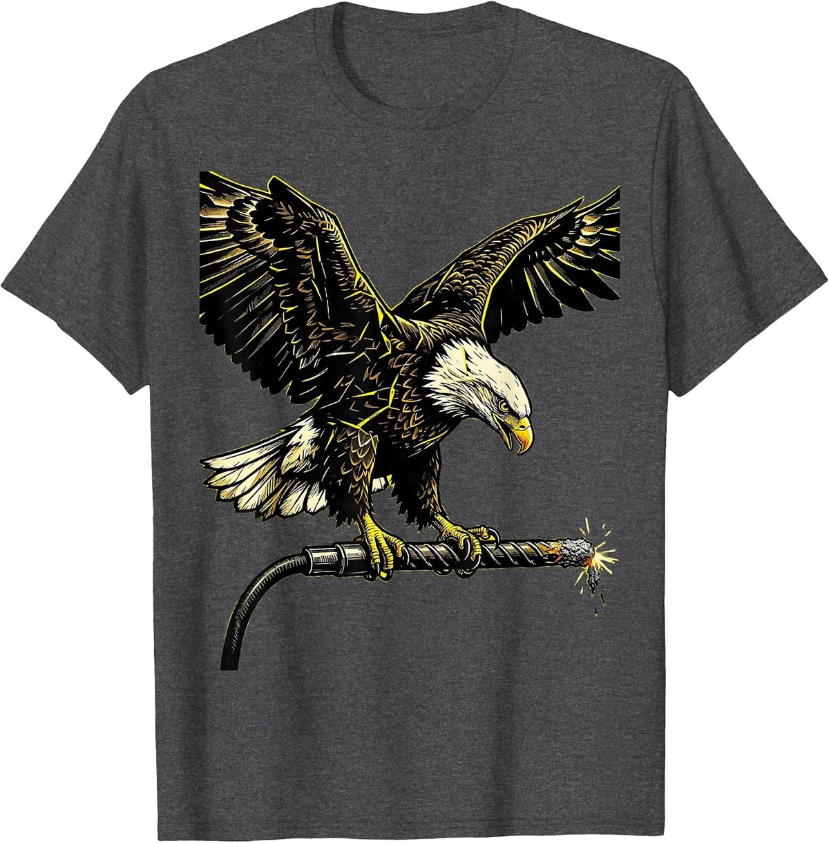 Men's Eagle on Welding Electrode Graphic Tee T-Shirt - Dark Heather Grey