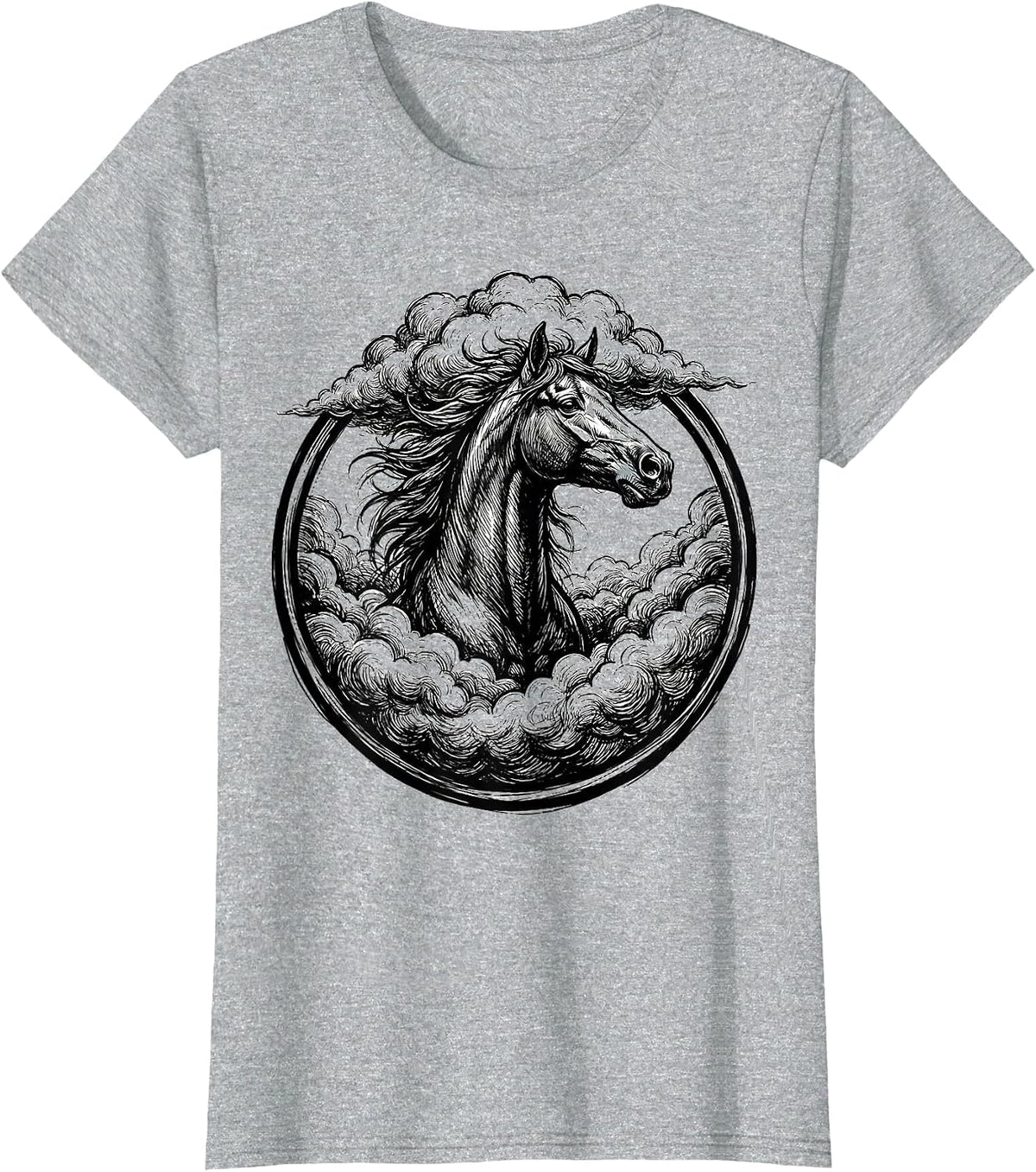Horse Head Emerging From Thundercloud Graphic T-Shirt - Heather Grey