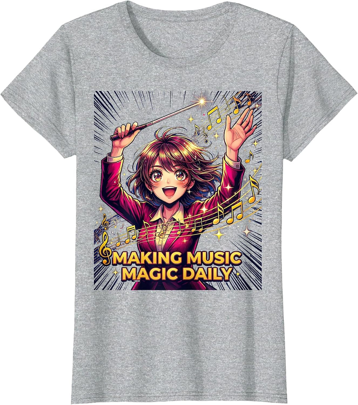 Making Music Magic Daily Music Teacher Design T-Shirt - Heather Grey