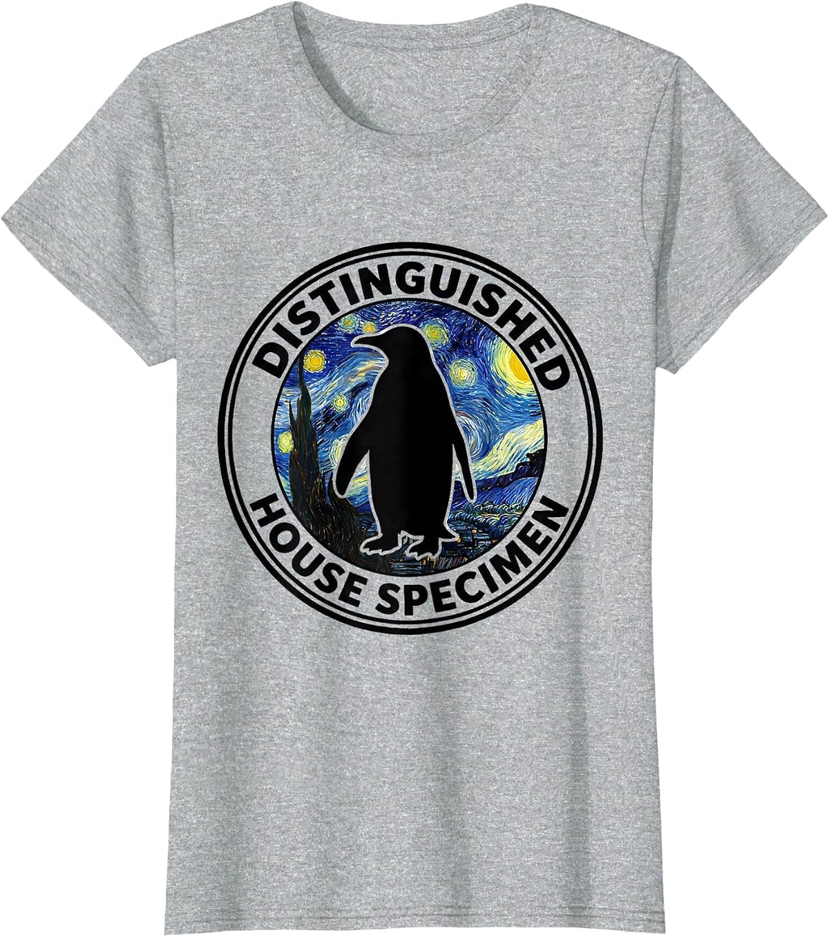 Women's Distinguished House Specimen Silhouette Funny Van Gogh Art T-Shirt - Heather Grey