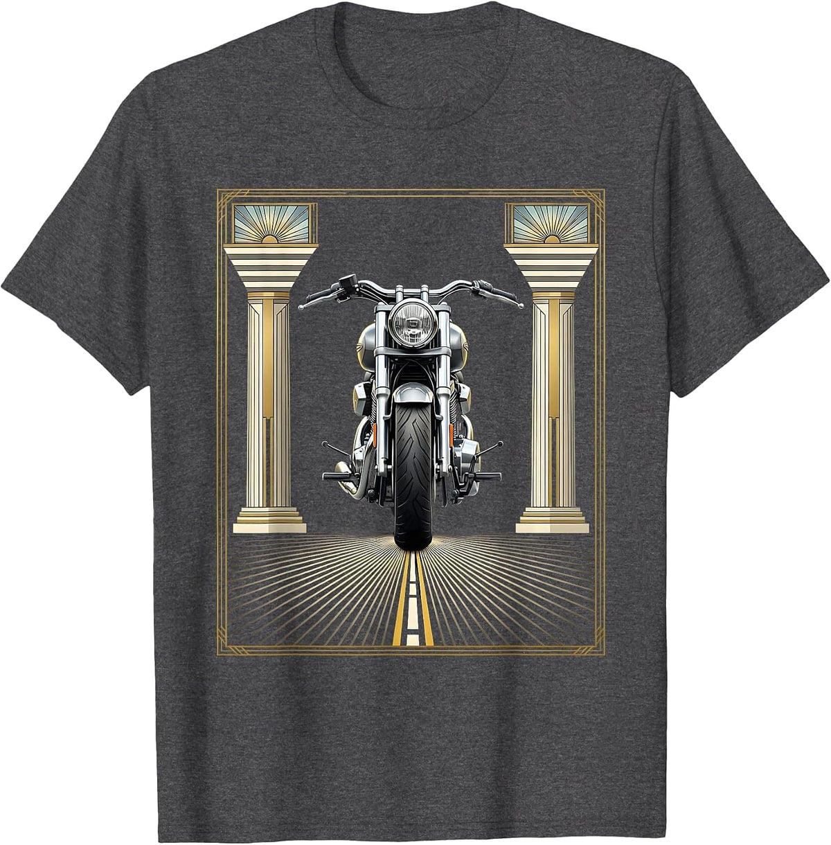 Route 66 Vintage Motorcycle Saloon Graphic Tee T-Shirt - Dark Heather Grey