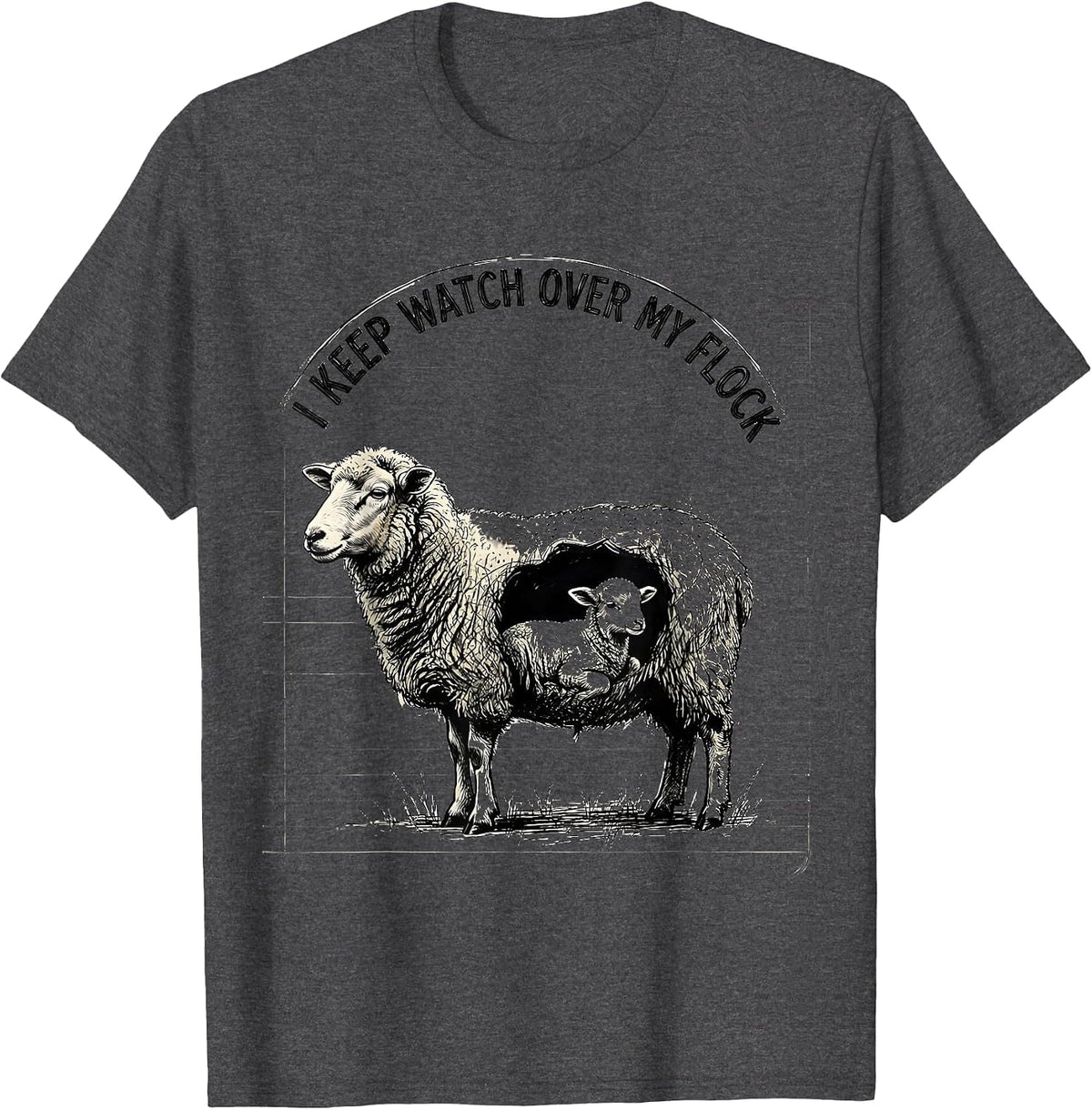 Men's I Keep Watch Over My Flock Faith Sheep Humor Gift T-Shirt - Dark Heather Grey