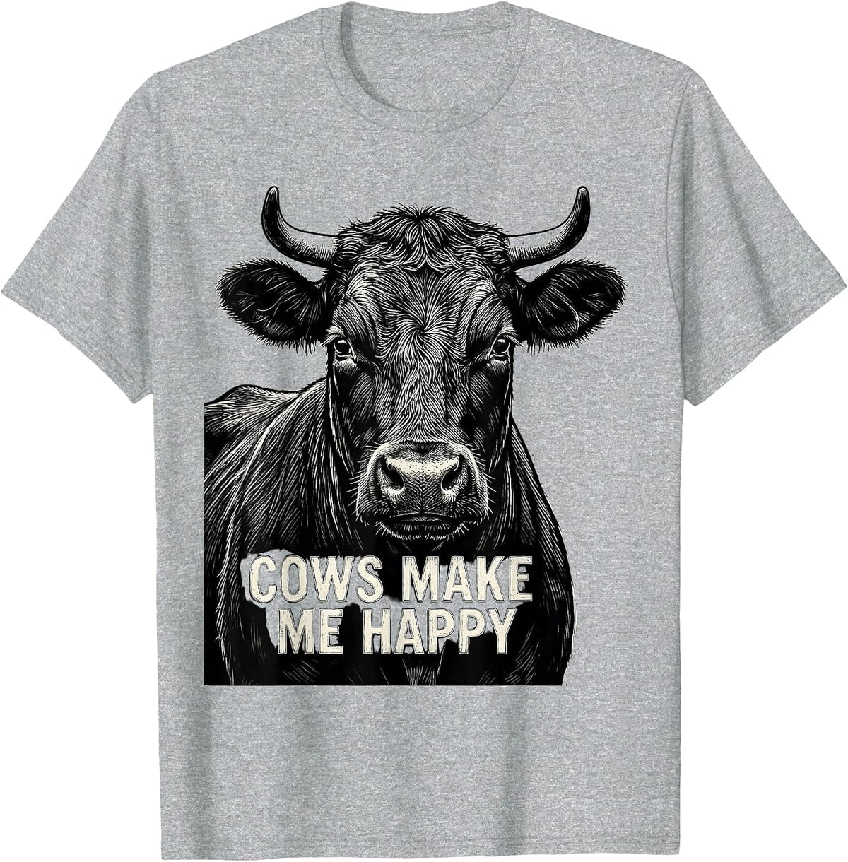 Men's Cows Make Me Happy Funny Cow Lover Design T-Shirt - Heather Grey