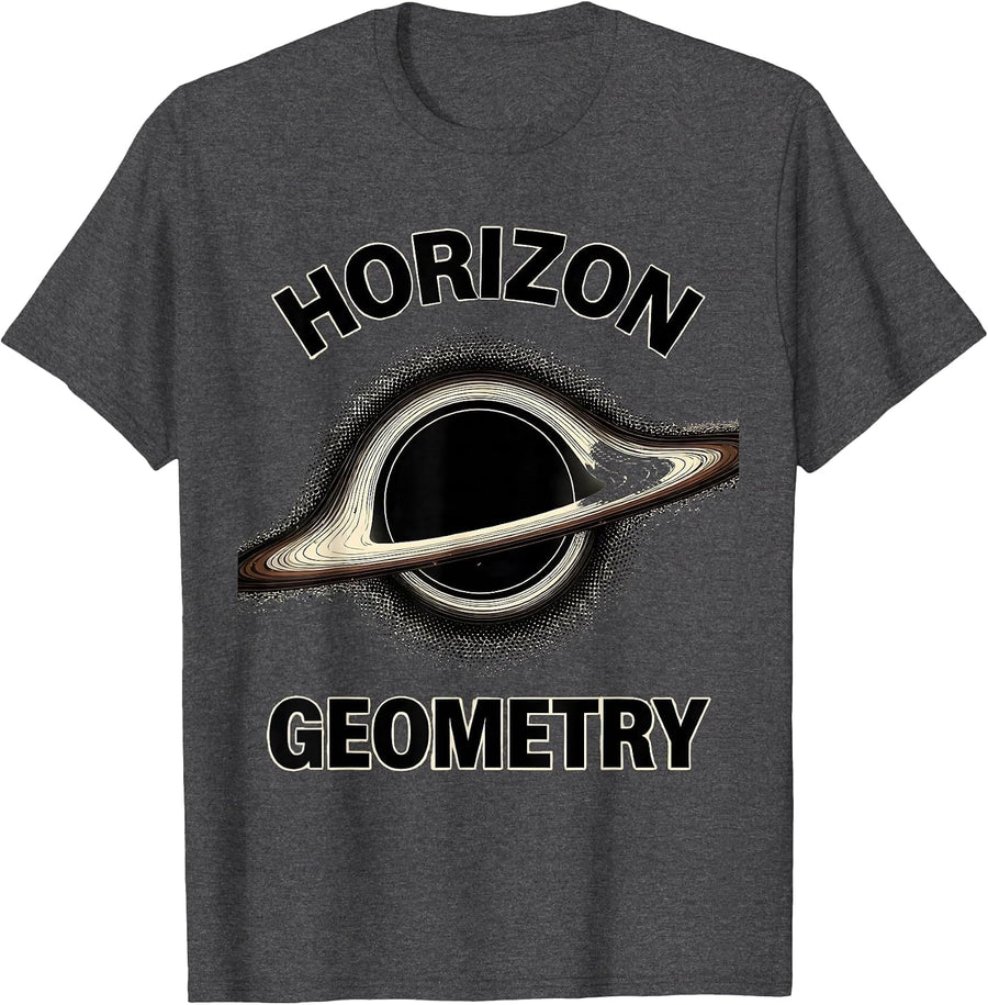 Men's Horizon Geometry Blackwork Dotwork Astrophysics Physics T-Shirt - Dark Heather Grey
