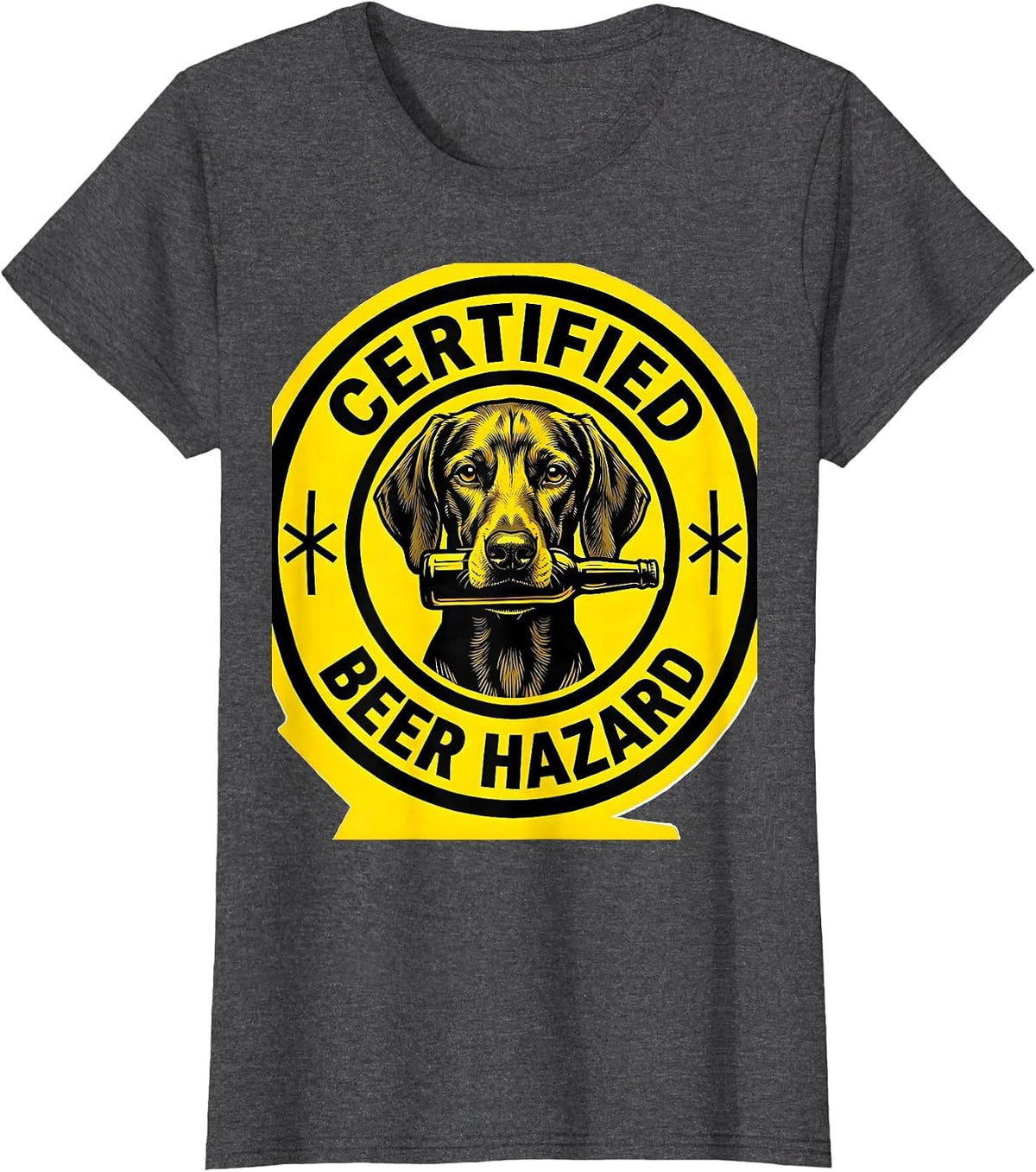Women's Certified Beer Hazard Stencil Vizsla Dog Meme Humor T-Shirt - Dark Heather Grey
