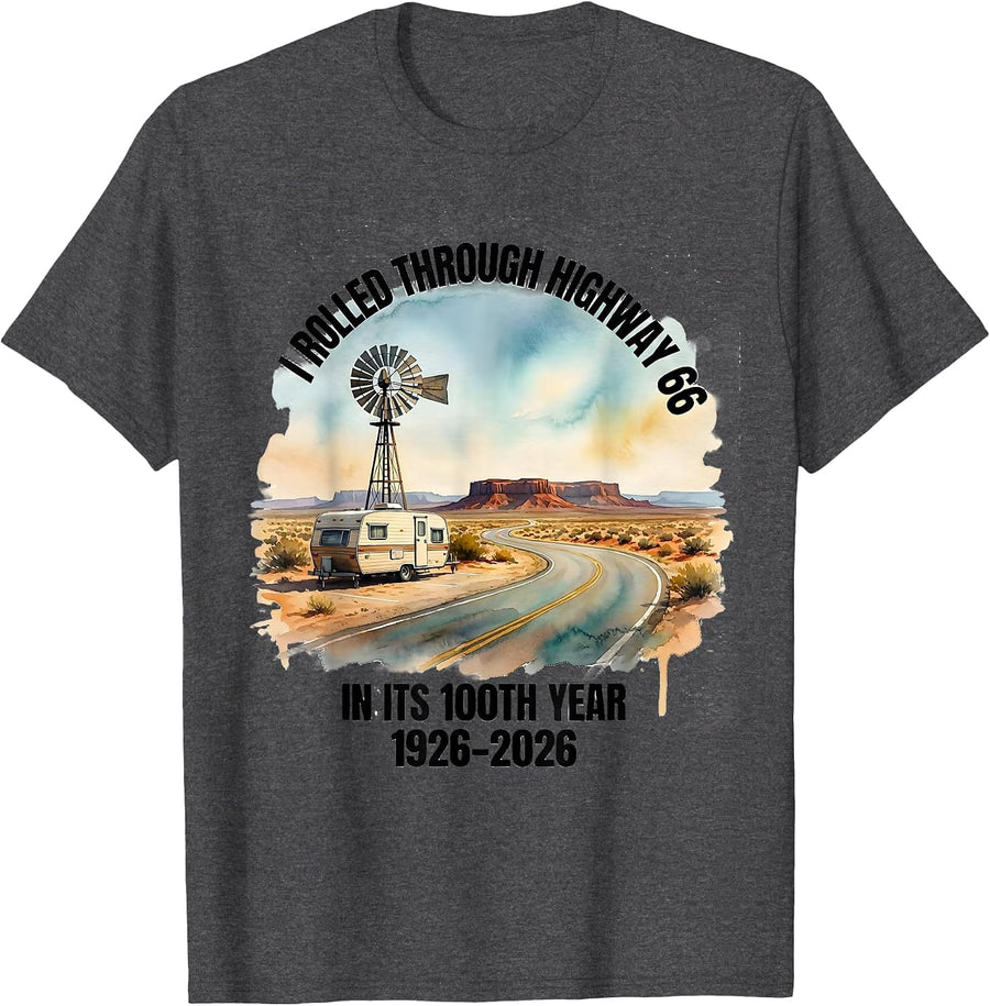 Men's I Rolled Through Highway 66 In Its 100th Year 1926-2026 T-Shirt - Dark Heather Grey