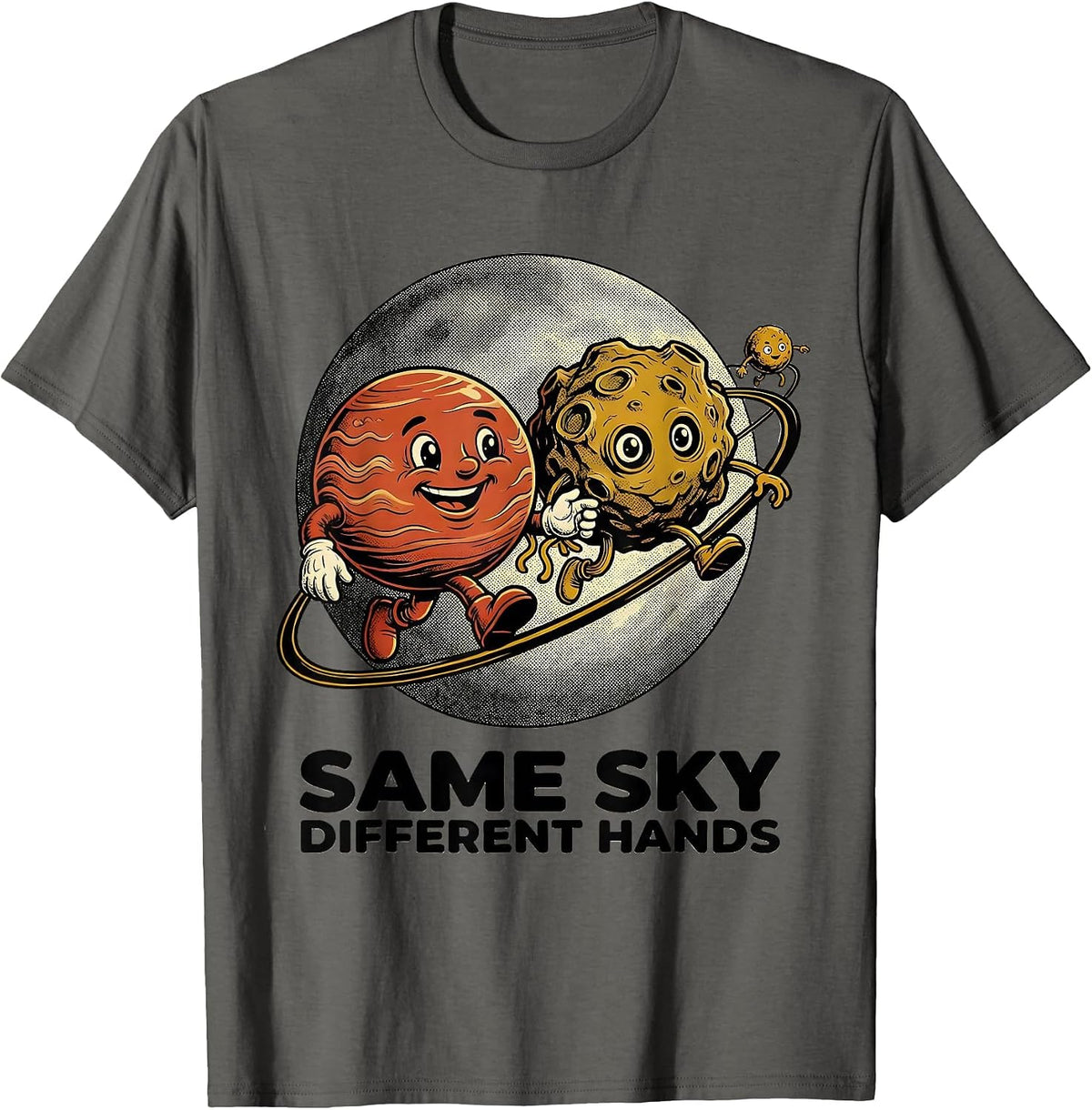 Same Sky Different Hands Retro Cartoon Neurodiverse Universe T-Shirt - Asphalt Grey