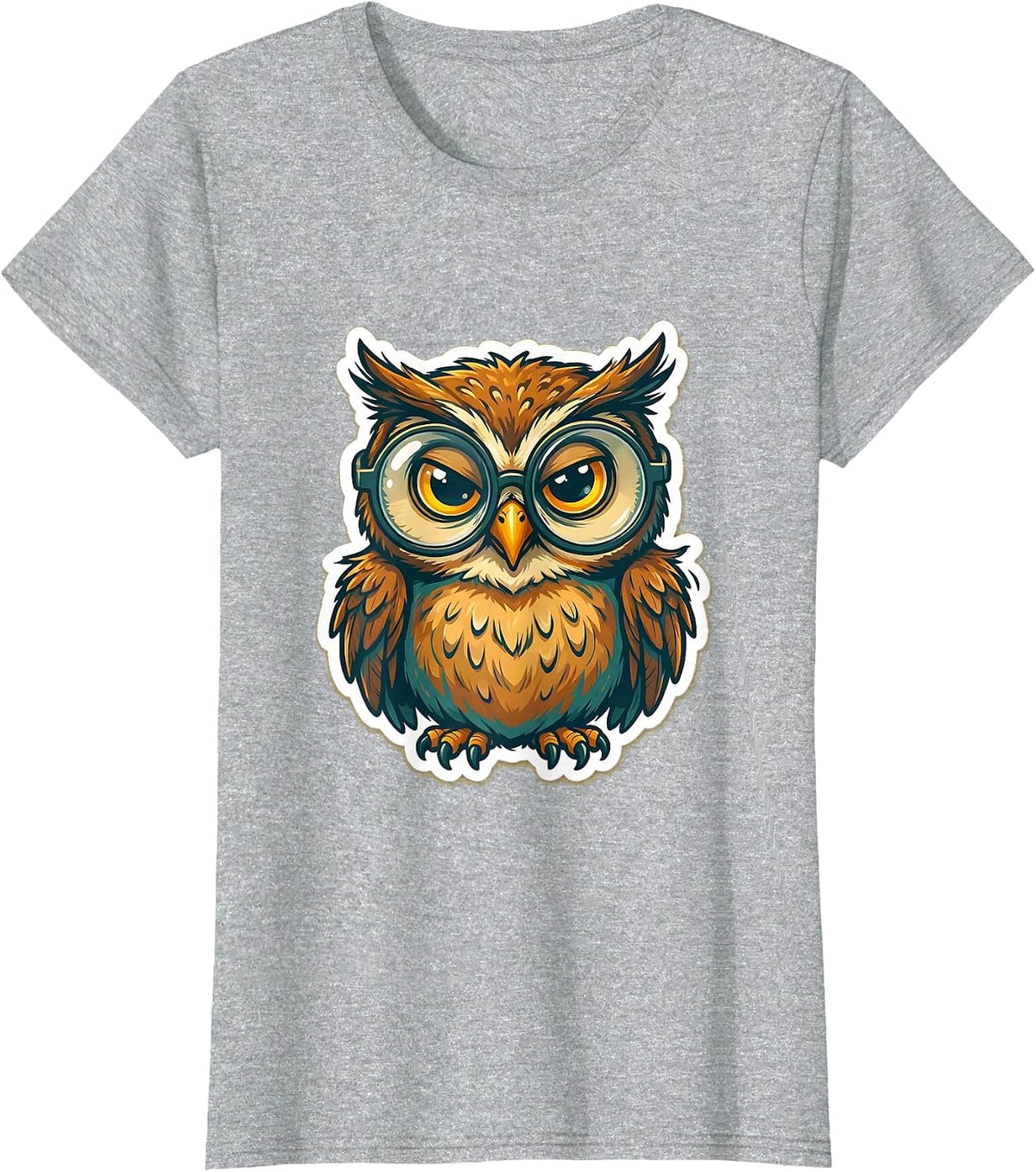 Derpy Owl With Oversized Sliding Glasses T-Shirt - Heather Grey