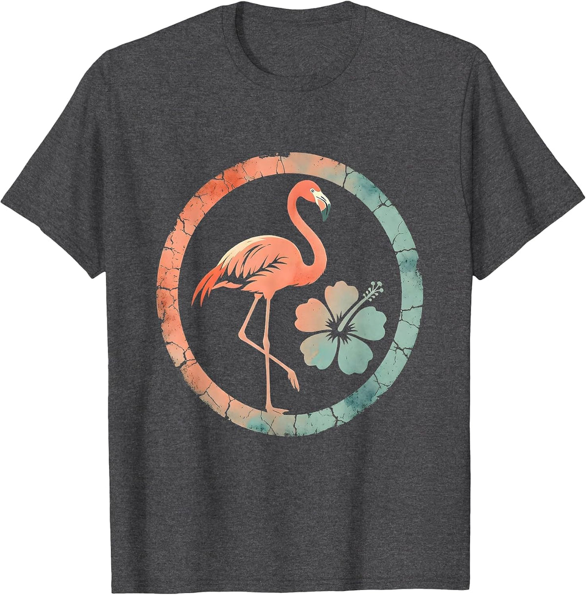 Men's Flamingo Balancing on One Leg at Sunset T-Shirt - Dark Heather Grey