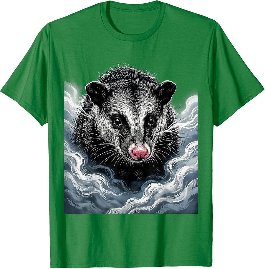 Men's Opossum in the Morning Fog Illustration T-Shirt - Kelly Green