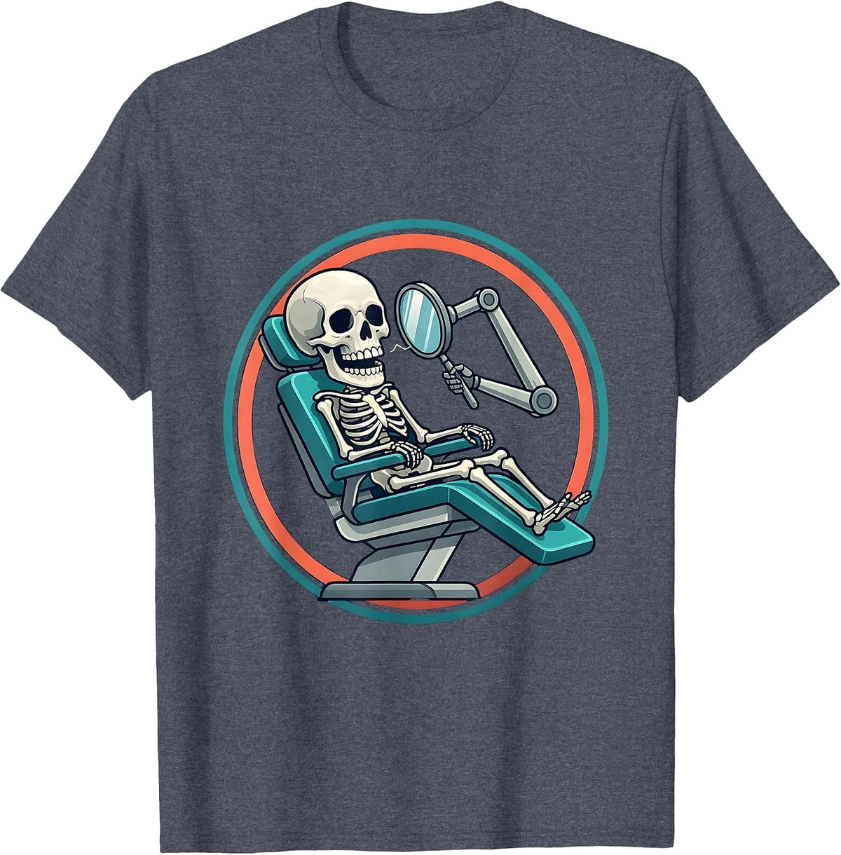 Skeleton Dentist Chair Radiology Illustration T-Shirt - Heather Blue