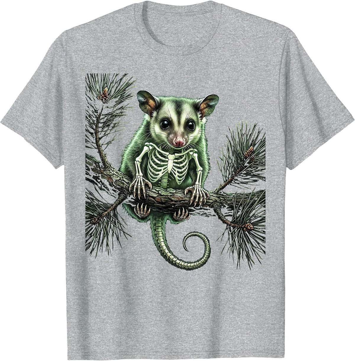 Men's Baby Opossum on Pine Branch Illustration T-Shirt - Heather Grey
