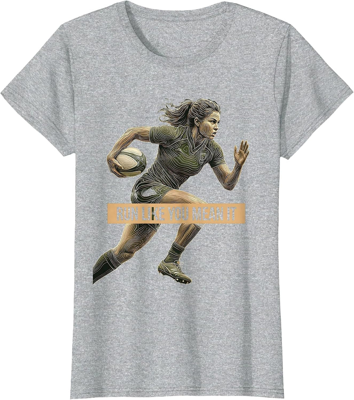 Women's Run Like You Mean It Rugby Graphic Design T-Shirt - Heather Grey