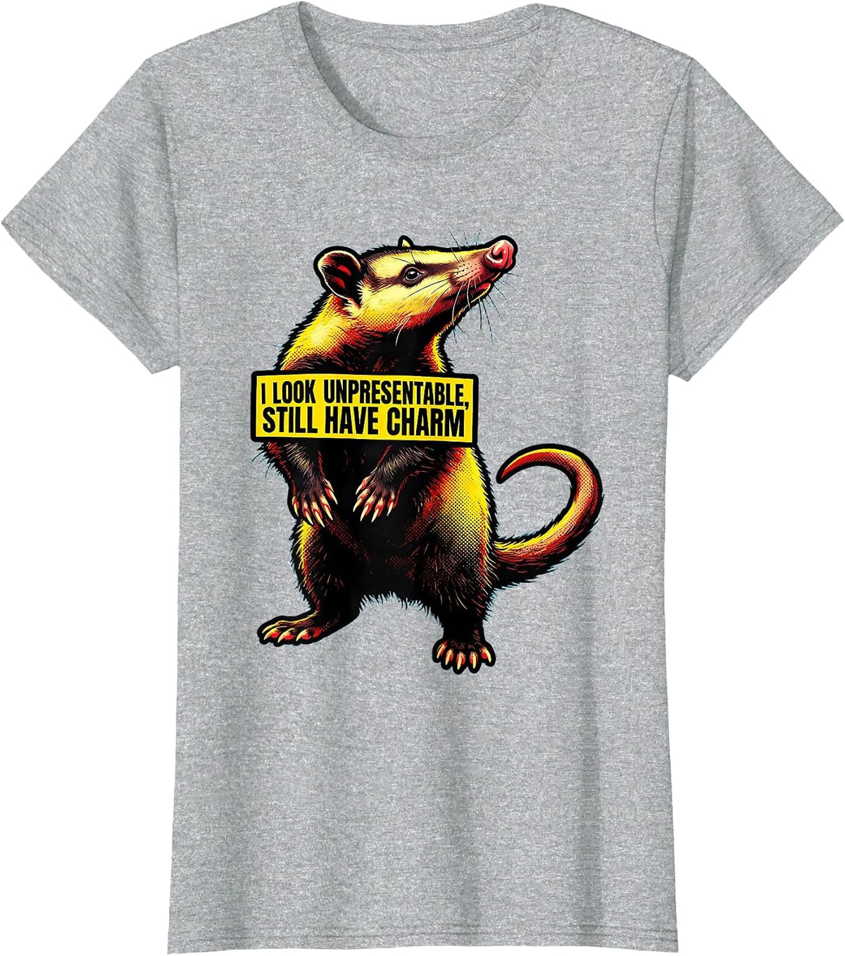 I Look Unpresentable, Still Have Charm Pop Art Opossum Meme T-Shirt - Heather Grey