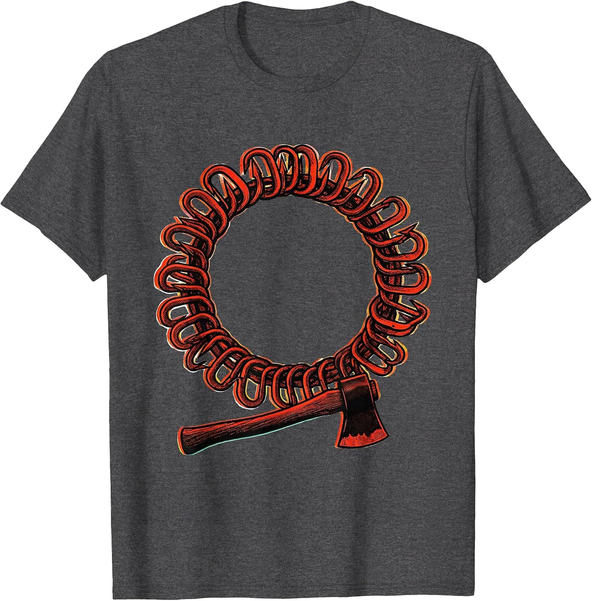 Firefighter Wreath Risograph Fireman Gift T-Shirt - Dark Heather Grey