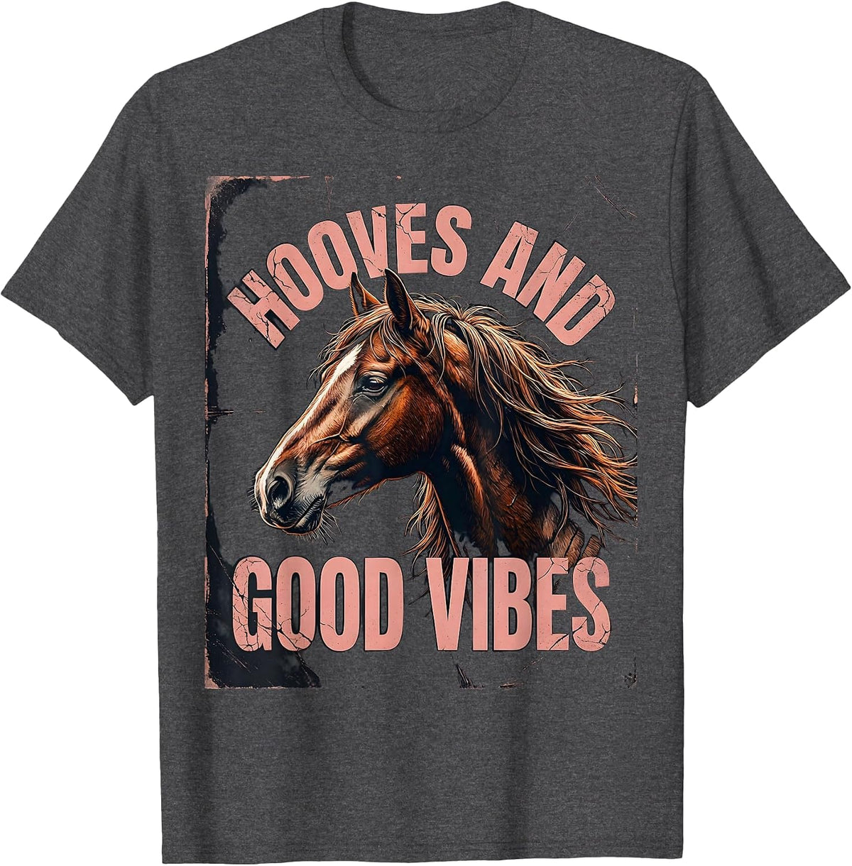 Hooves and Good Vibes Horse Lover Design T-Shirt - Dark Heather Grey