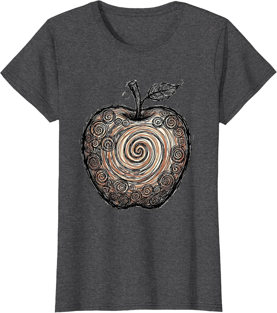 Women's Art Teacher Colorful Paint Swirl Apple Graphic T-Shirt - Dark Heather Grey