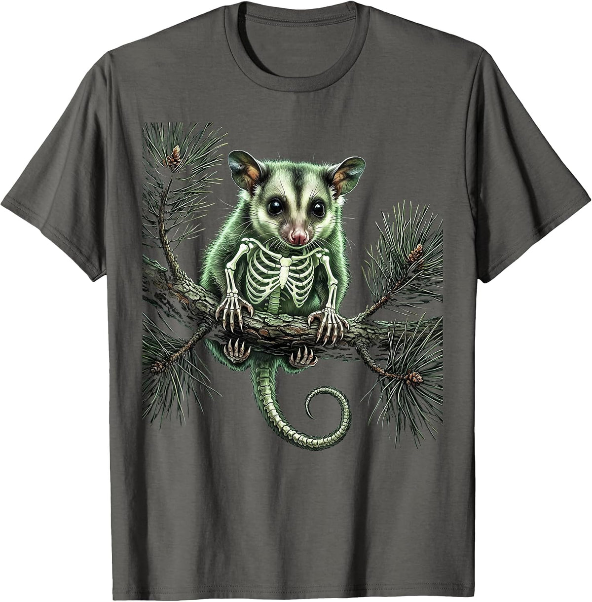 Men's Baby Opossum on Pine Branch Illustration T-Shirt - Asphalt Grey