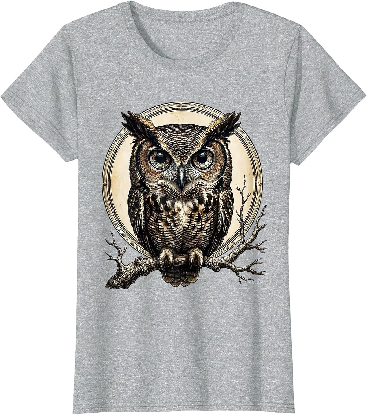 Women's Halloween Owl Enormous Eyes Bare Branch Graphic T-Shirt - Heather Grey