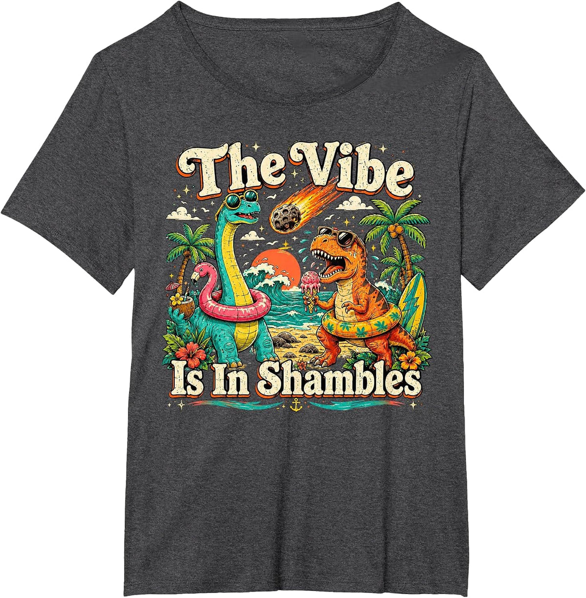 The Vibe is in Shambles Dinosaur Mental Health Awareness tee T-Shirt - Dark Heather Grey