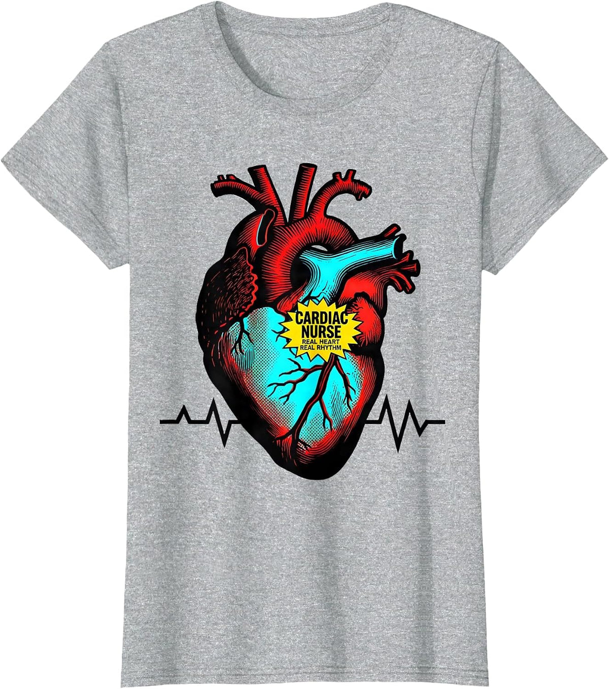 Cardiac Nurse. Real Heart, Real Rhythm Medical T-Shirt - Heather Grey