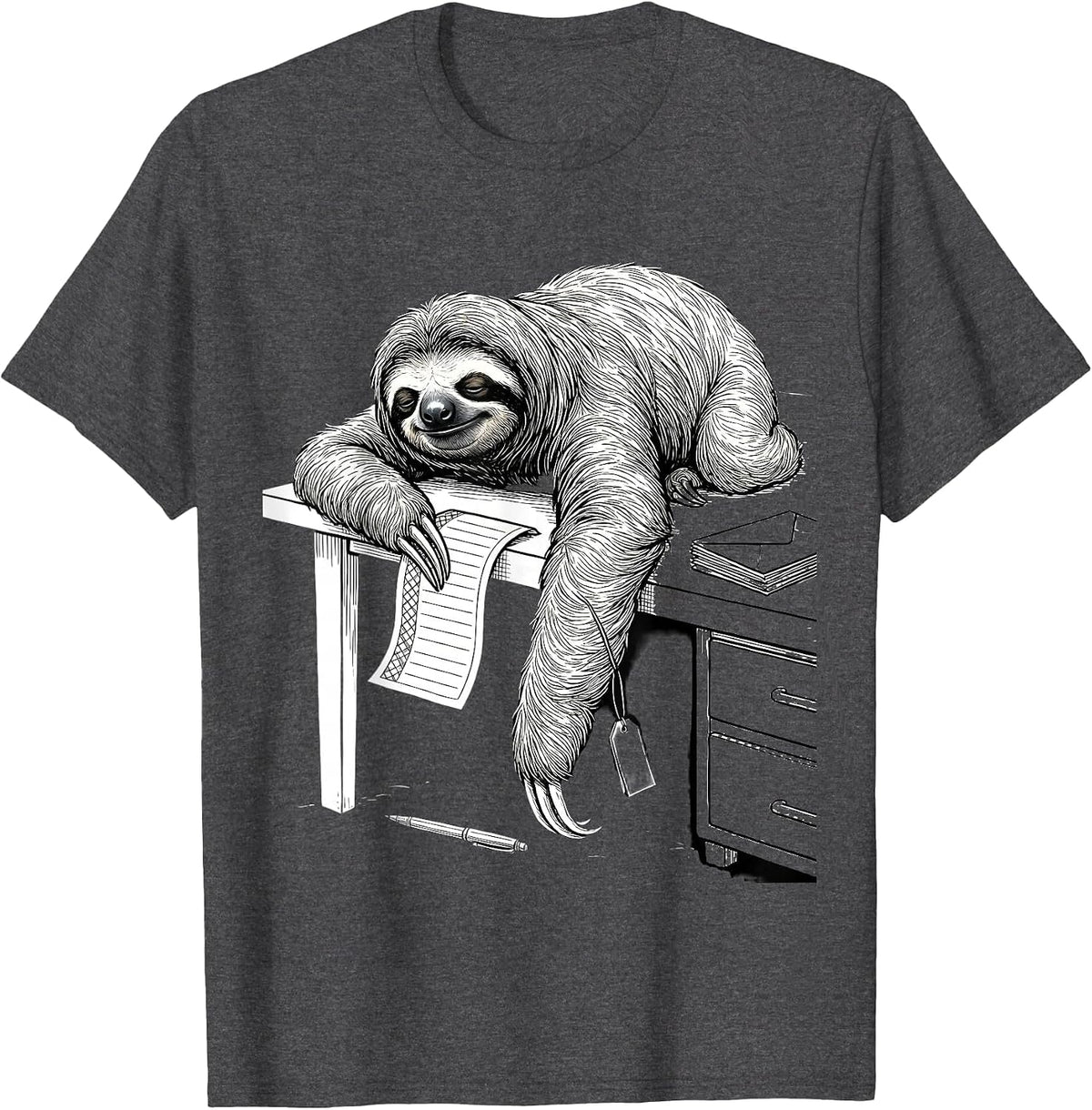 Sloth Holiday Card Desk Funny Animal Lover Gift T-Shirt - Dark Heather Grey