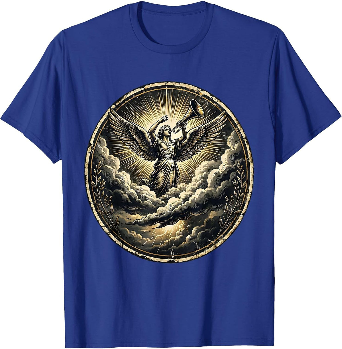 Men's Trumpet Angel Parting Storm Clouds Christian Art T-Shirt - Royal Blue