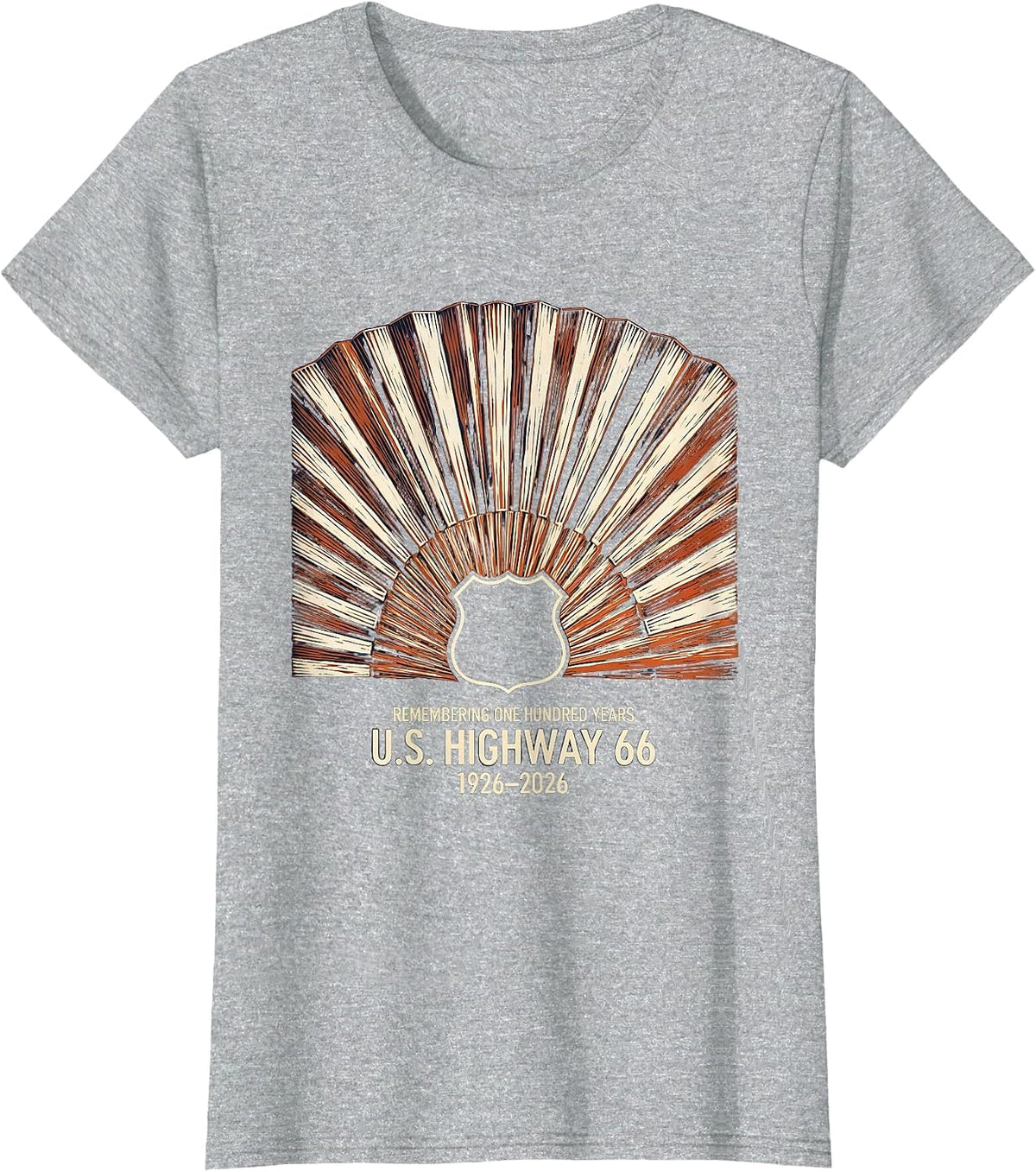 Remembering One Hundred Years — U.S. Highway 66 — 1926-2026 T-Shirt - Heather Grey
