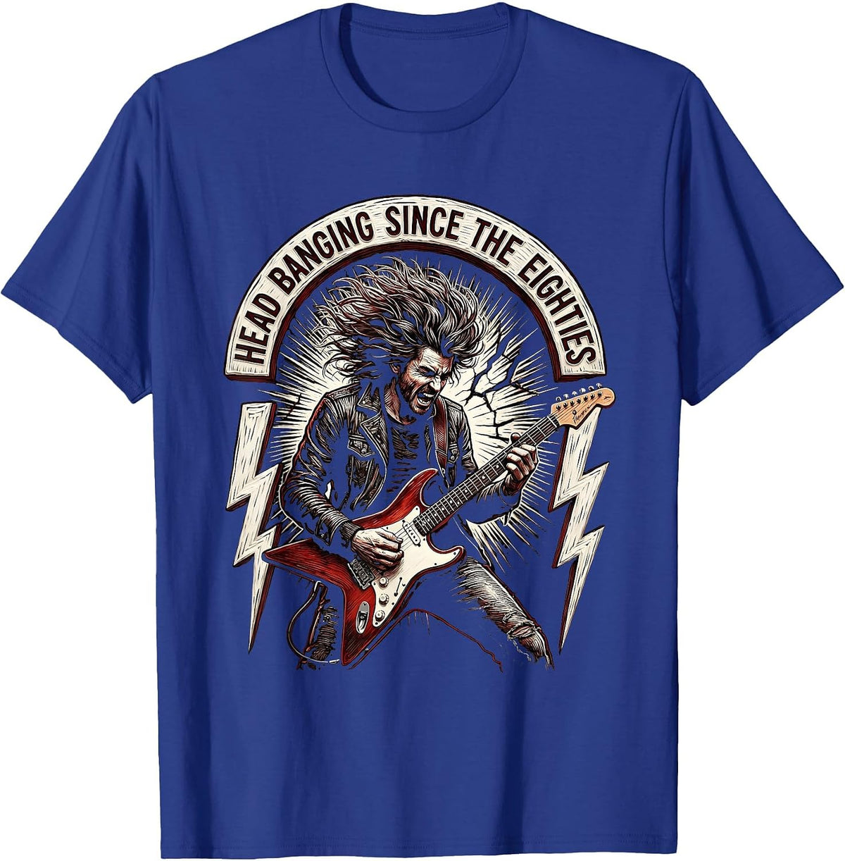 Head Banging Since the Eighties Rock Band Design T-Shirt - Royal Blue