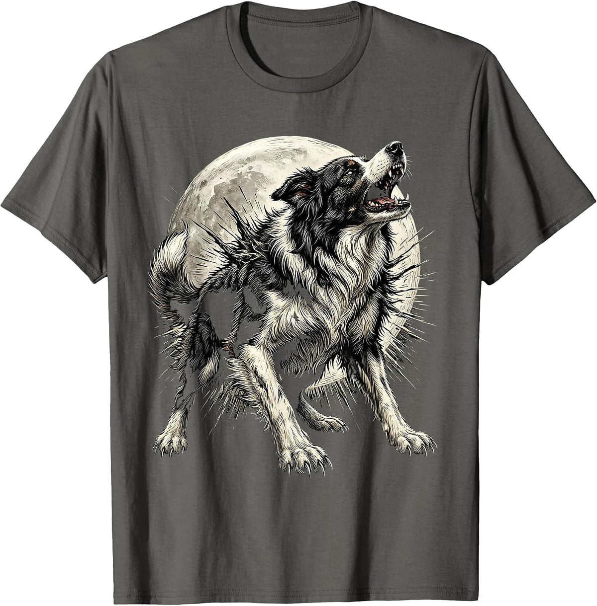 Border Collie Werewolf Halloween Howling Design T-Shirt - Asphalt Grey