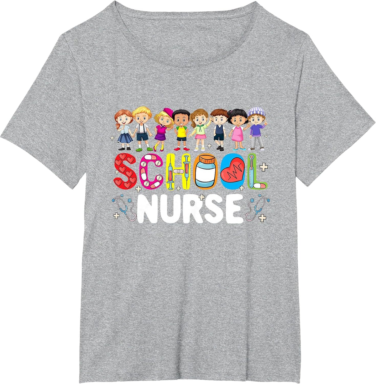 School Nurse Back to School Nursing Stethoscope Adults T-Shirt - Heather Grey