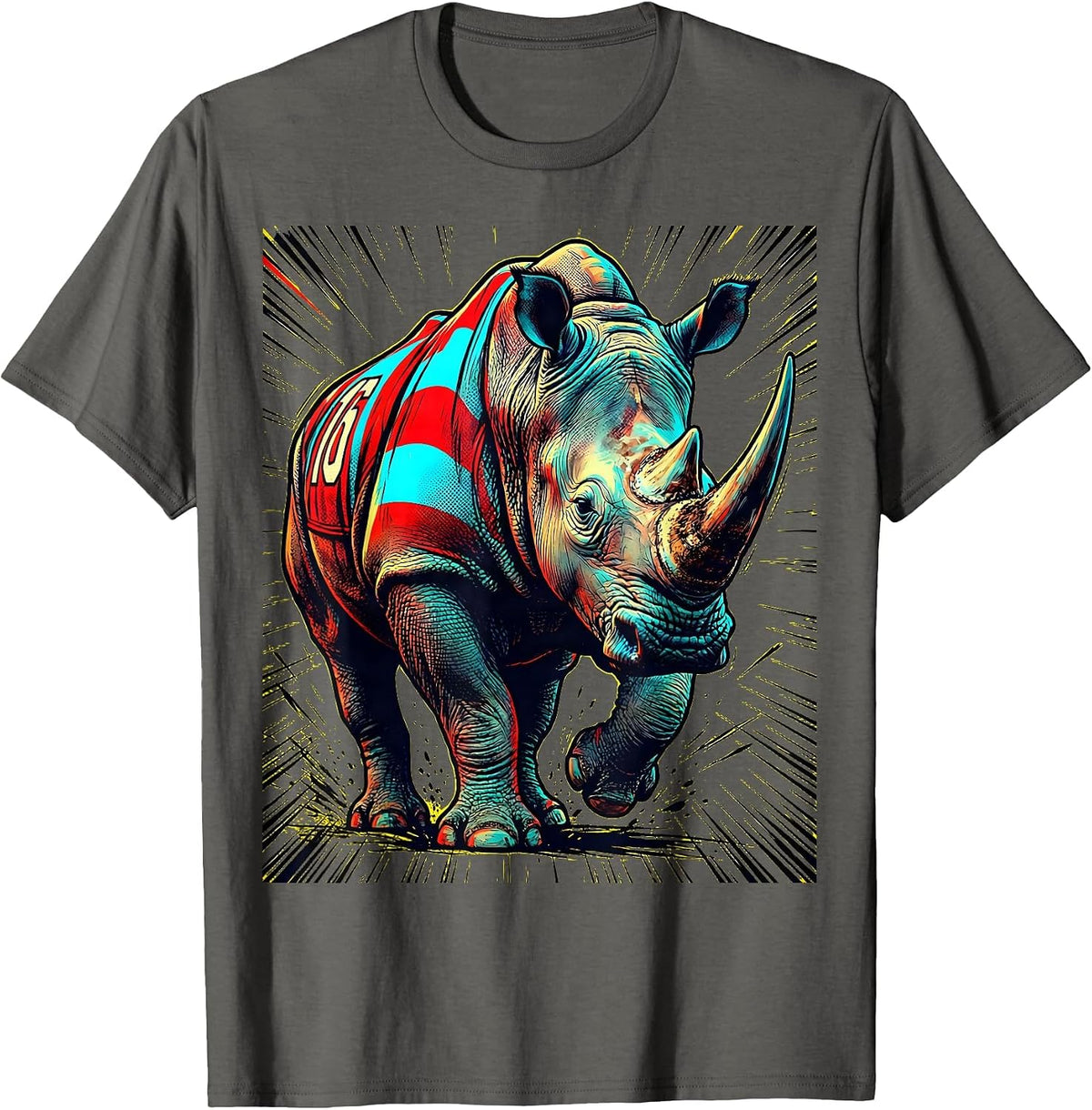 Charging Rhino Rugby Jersey Graphic T-Shirt - Asphalt Grey