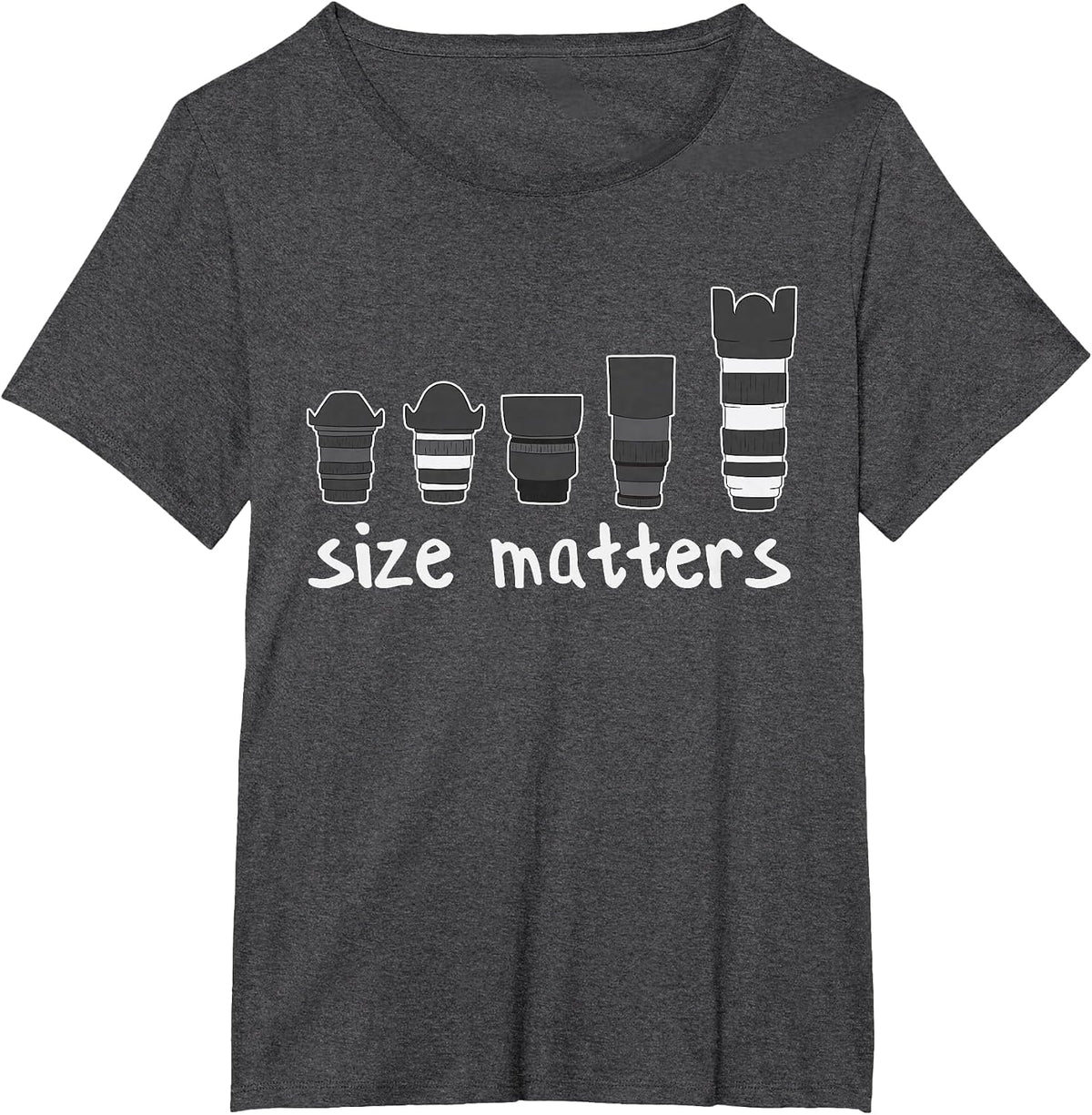 Funny Sizes Matters Different Camera Lens Power Photography T-Shirt - Dark Heather Grey