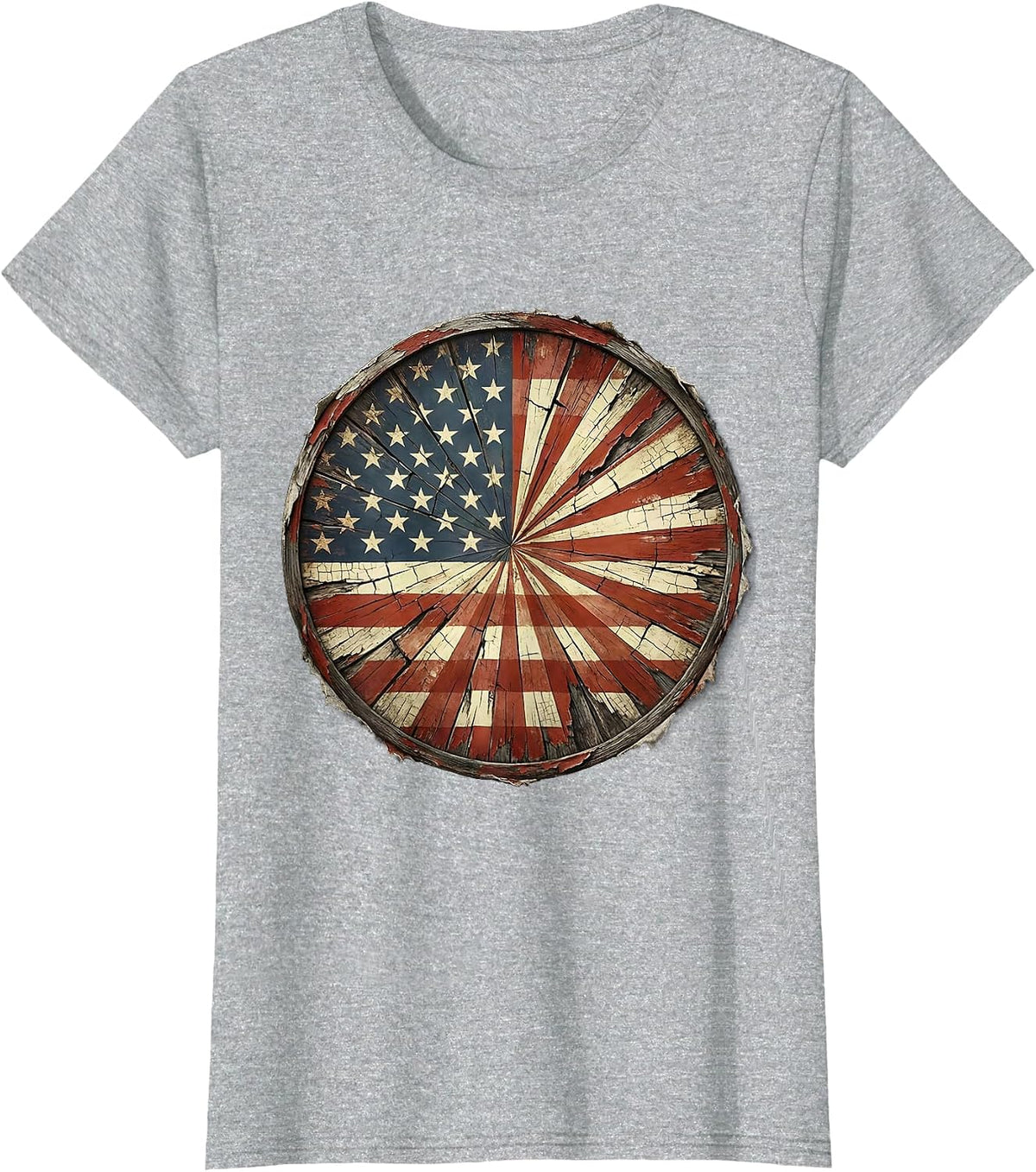Red White and Blue Bold Sunburst Graphic T-Shirt - Heather Grey