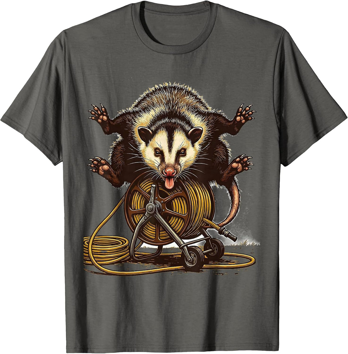 Men's Opossum Sprawled Belly-Up Deadpan Humor Meme Gift T-Shirt - Asphalt Grey