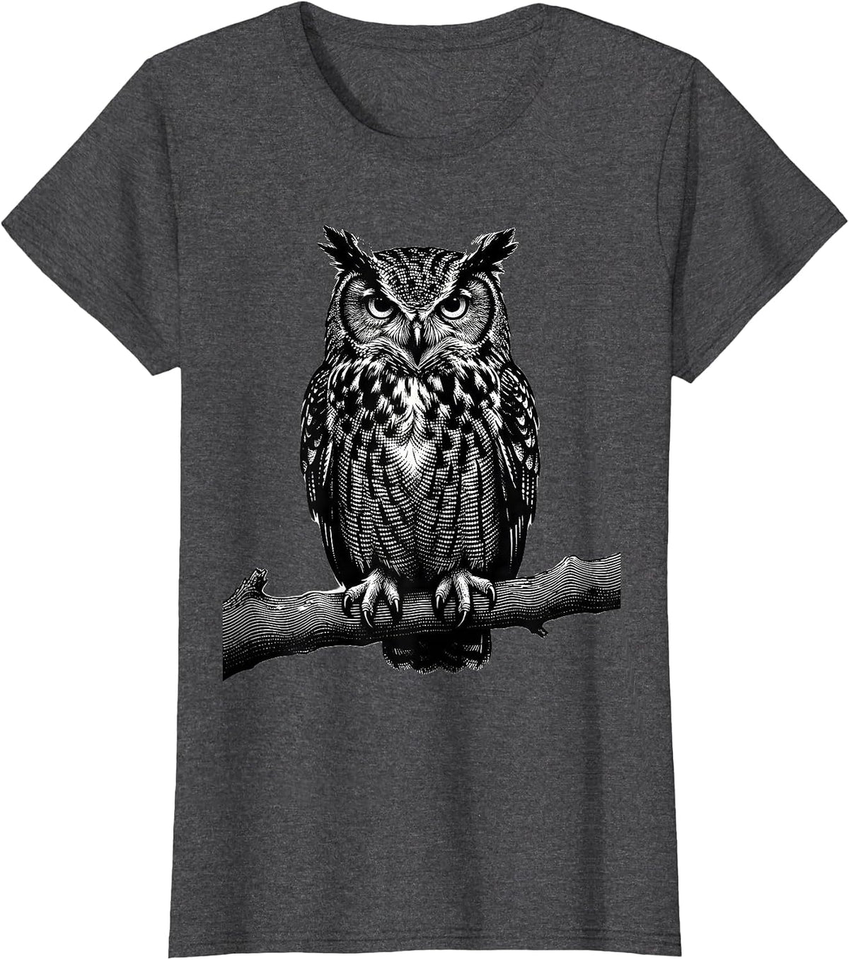 Women's Dot Day Owl Dotted Feathers on Branch Illustration T-Shirt - Dark Heather Grey