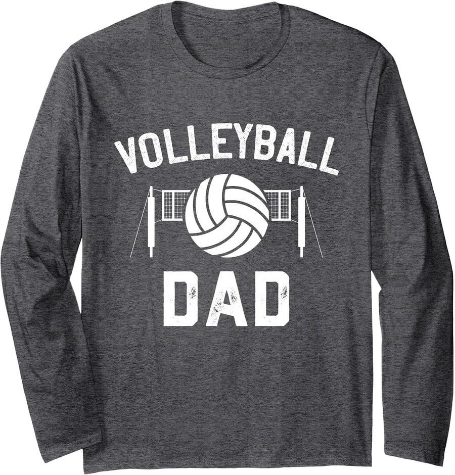 Volleyball Dad Gift for Men Volleyball Daughter Game Day Long Sleeve T-Shirt - Adult Unisex Dark Heather Grey