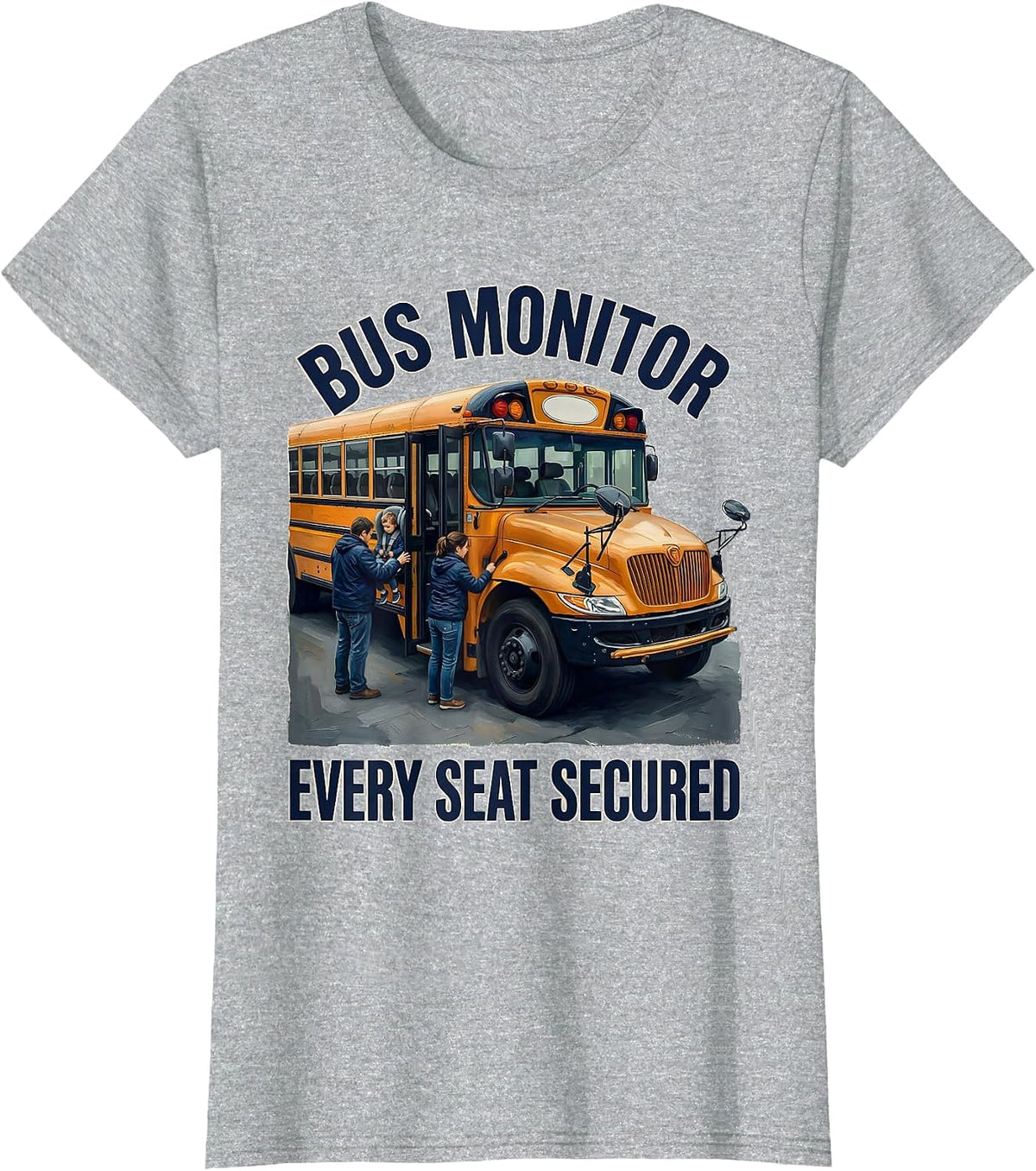 Women's Bus Monitor Every Seat Secured Funny School Bus Driver Back T-Shirt - Heather Grey