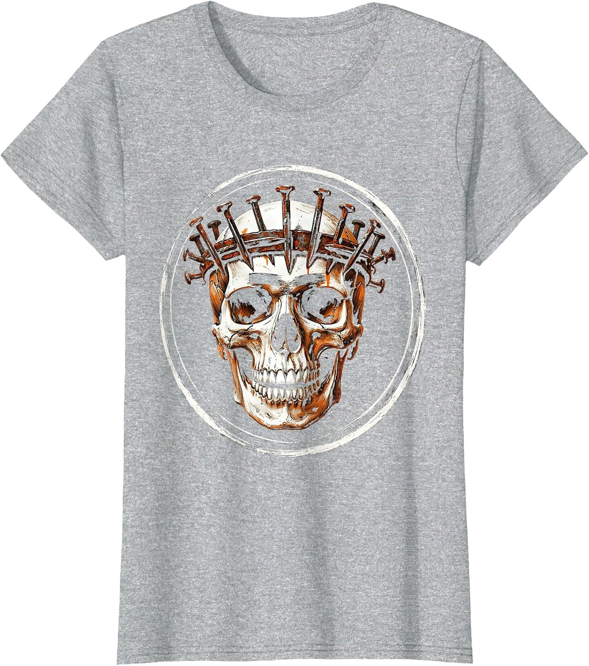 Grunge Skull Crown of Nails Dark Art Design T-Shirt - Heather Grey