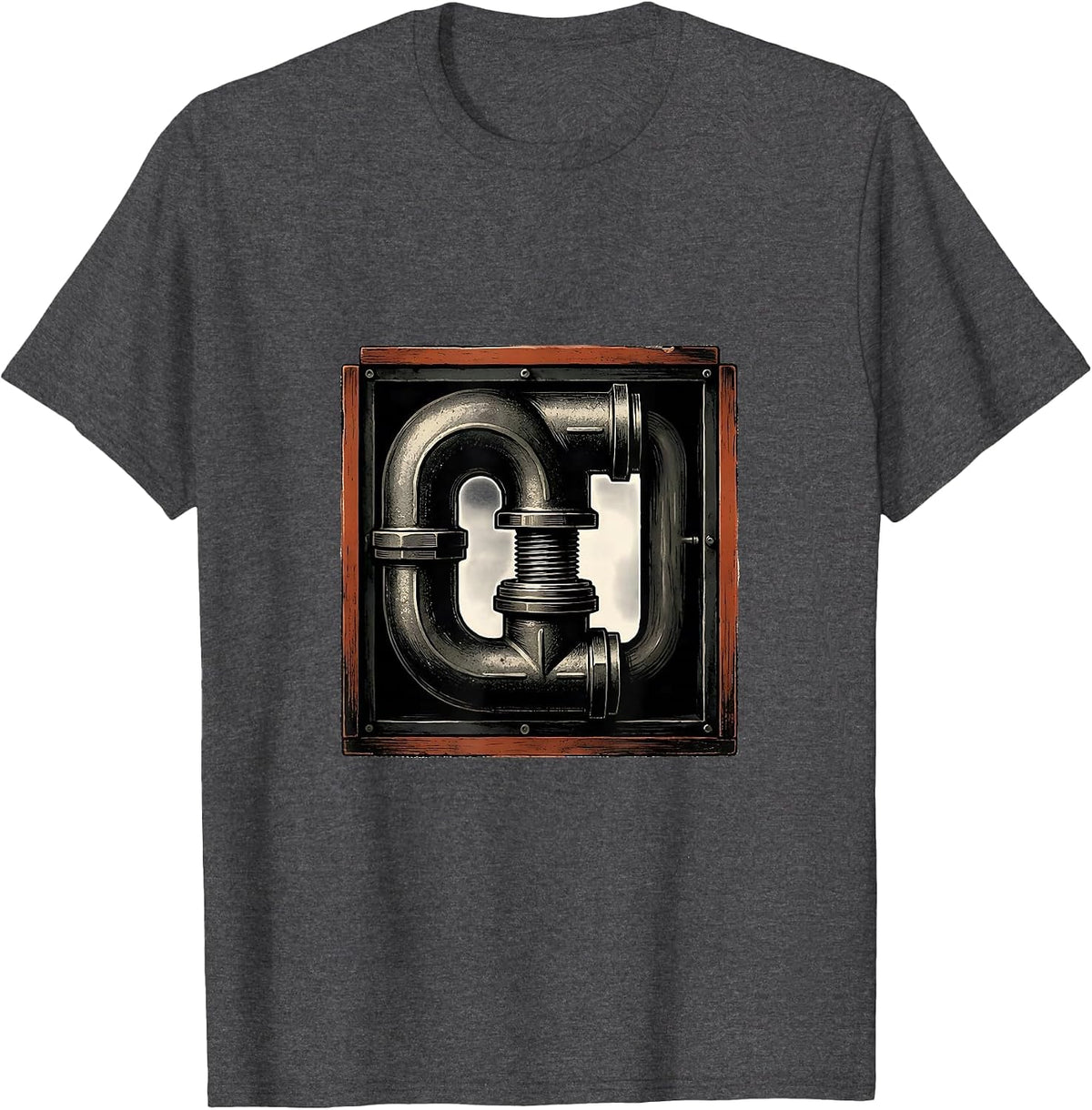 P-Trap Union Wood Type Letterpress Funny Plumber Gift T-Shirt - Dark Heather Grey
