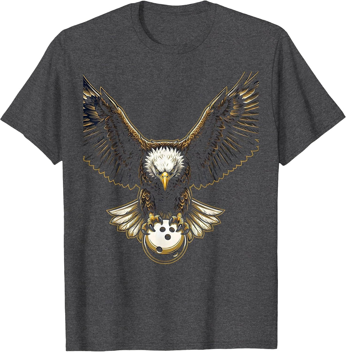 Men's Eagle Bowling Ball Strike Graphic Tee T-Shirt - Dark Heather Grey