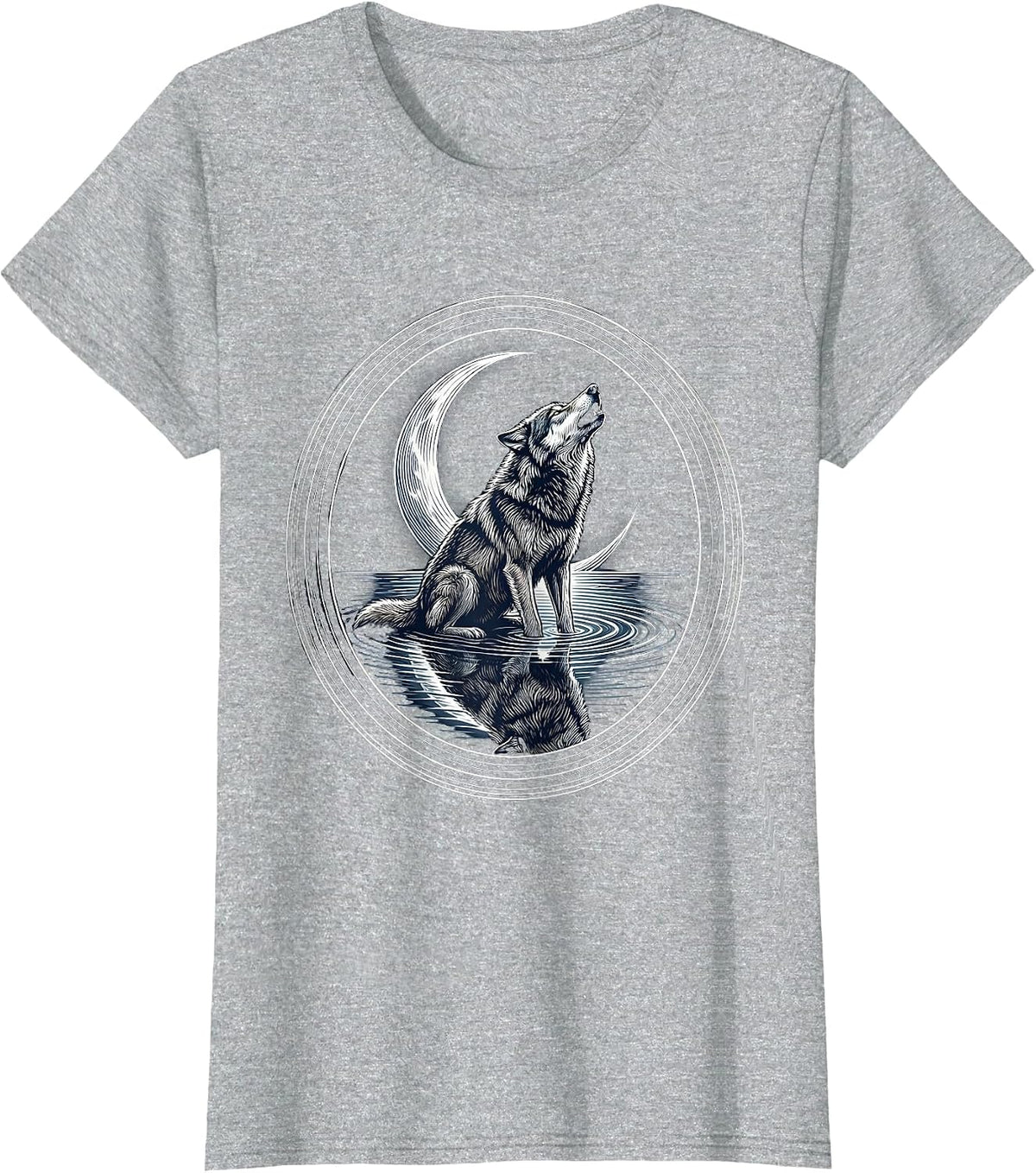 Wolf Howling Crescent Moon Mental Health Art T-Shirt - Heather Grey
