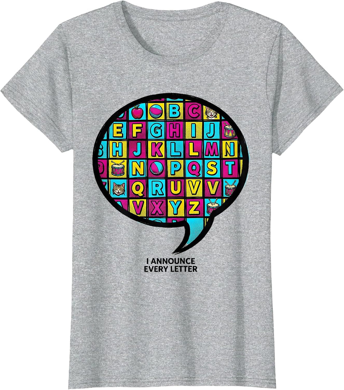 I Announce Every Letter Pop Art Teacher Halloween Costume T-Shirt - Heather Grey