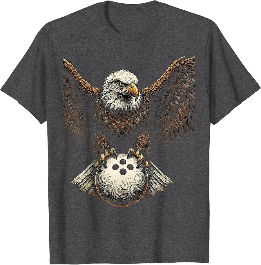 Men's Eagle Clutching Bowling Ball Graphic Tee T-Shirt - Dark Heather Grey