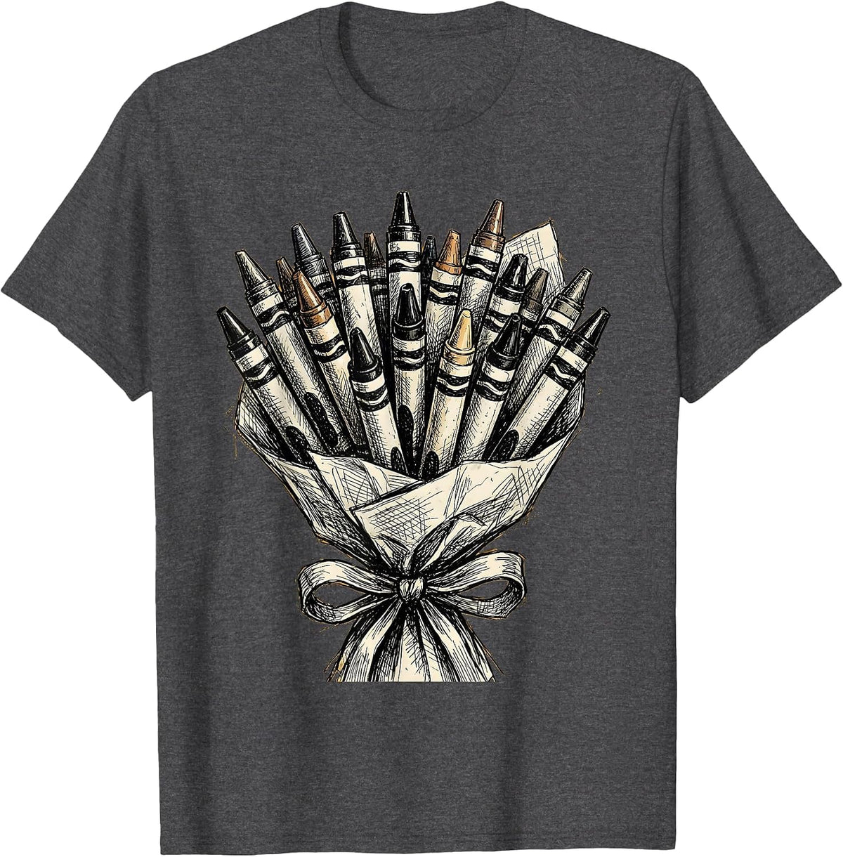 First Grade Teacher Crayon Bouquet Graphic T-Shirt - Dark Heather Grey