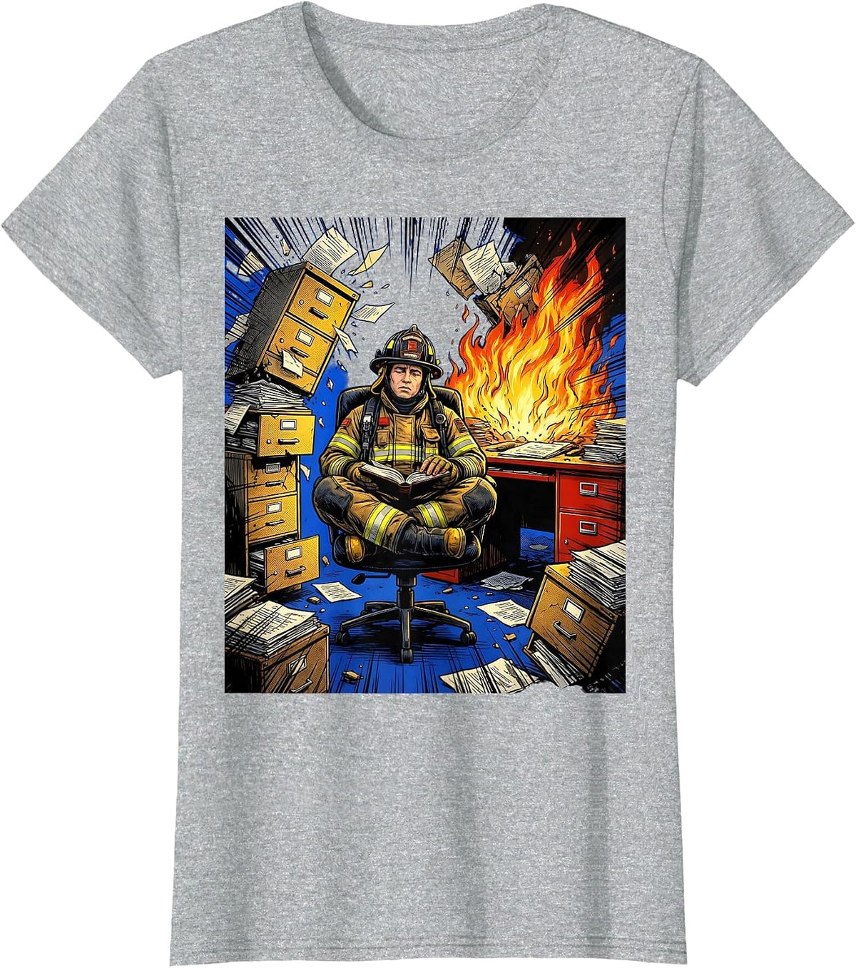 Chaos Coordinator Firefighter Reading Book T-Shirt - Heather Grey