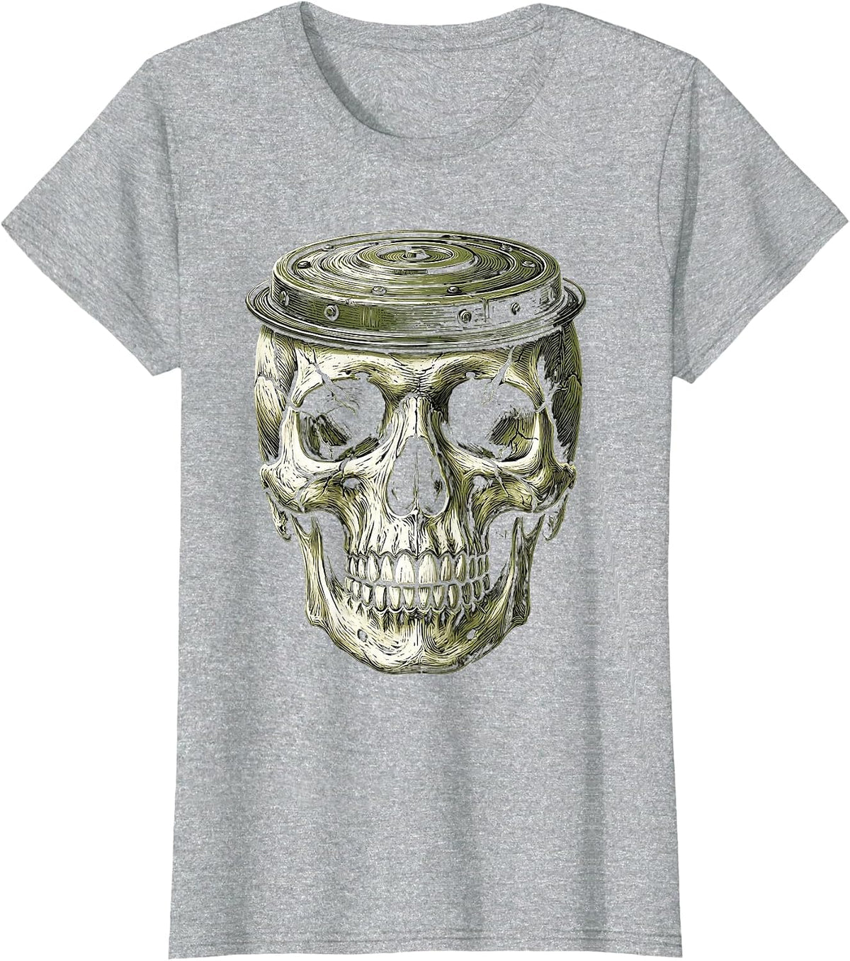 Skull Trash Can Lid Hat Garbage Truck Design T-Shirt - Heather Grey